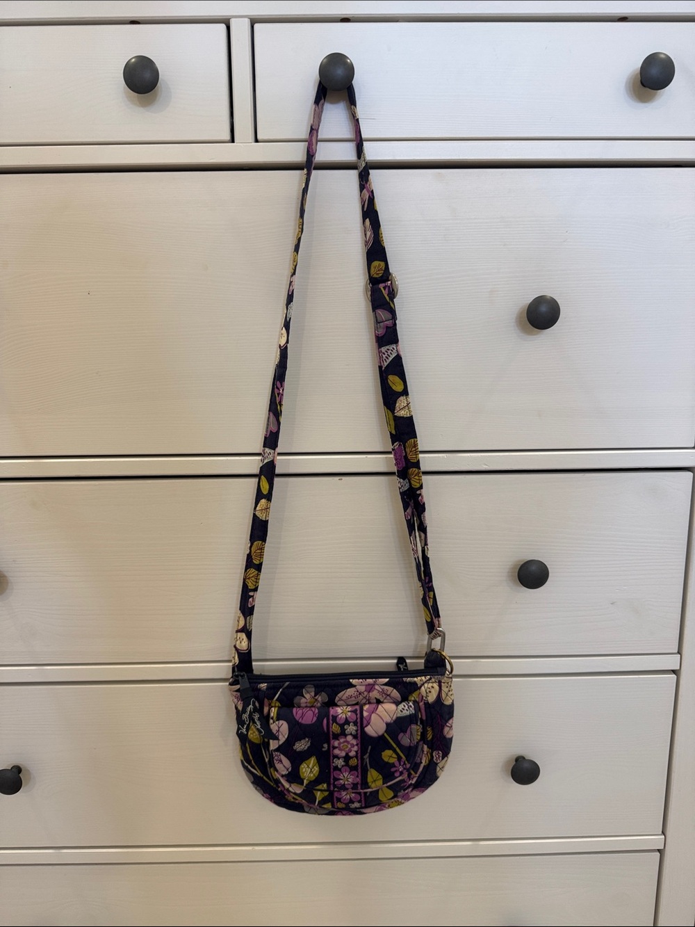 Vera Bradley Navy Floral Quilted Crossbody with Purple Accents